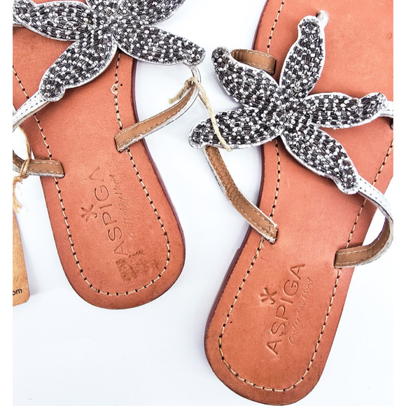 Aspiga Leather Coastal Special Occassion Hand Beaded Starfish FlipFlop Cruise 36 - Picture 7 of 8